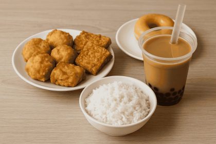 Makanan yang Bikin Gagal Diet berupa gorengan, nasi putih, minuman boba, dan donat favorit Indonesia.
