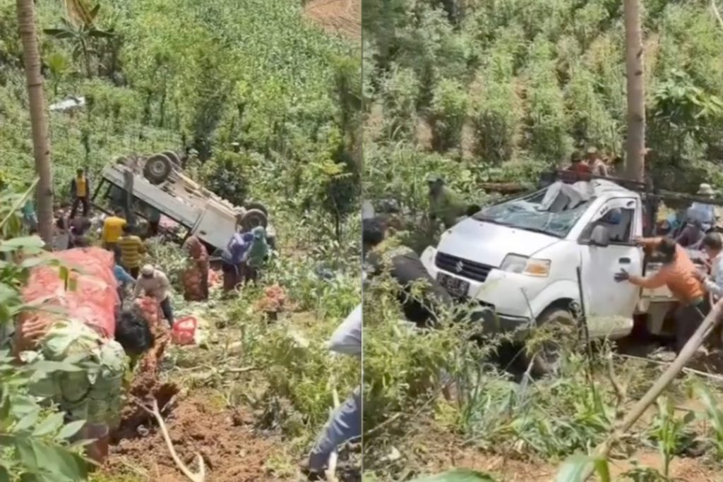 Mobil pikap jatuh ke jurang di Enrekang dan dievakuasi warga dengan tali seadanya