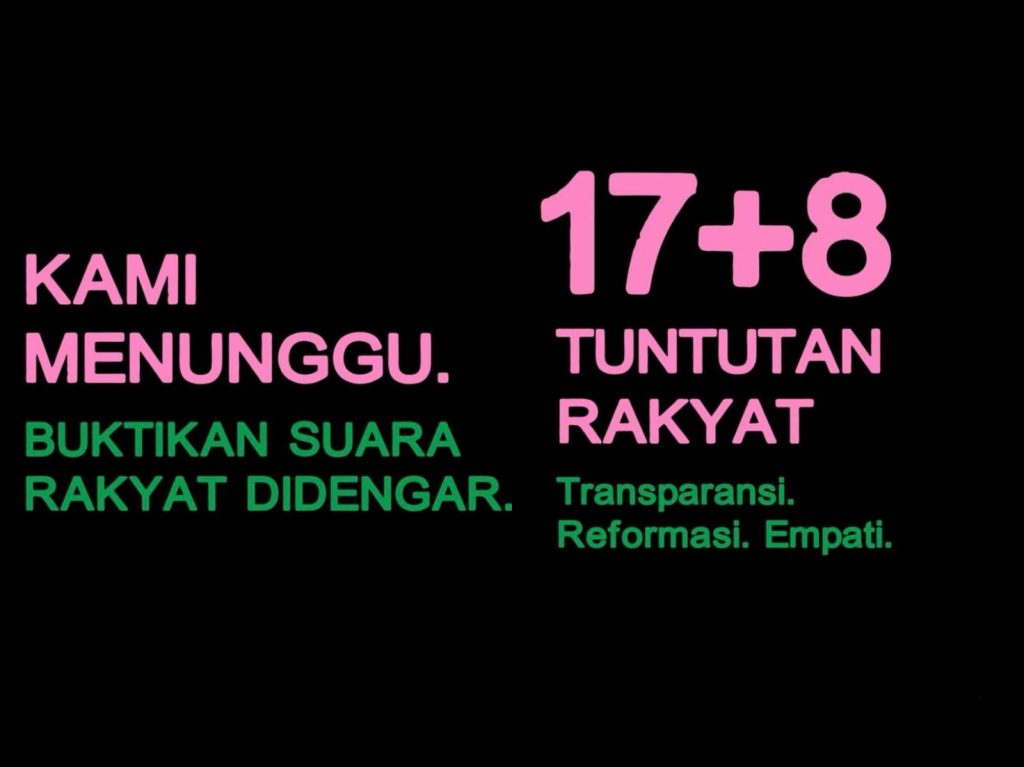 Poster 17+8 Tuntutan Rakyat dengan pesan transparansi, reformasi, dan empati.