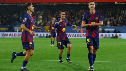Dani Olmo merayakan gol Barcelona ke gawang Getafe pada laga Barcelona vs Getafe di LaLiga 2025/2026