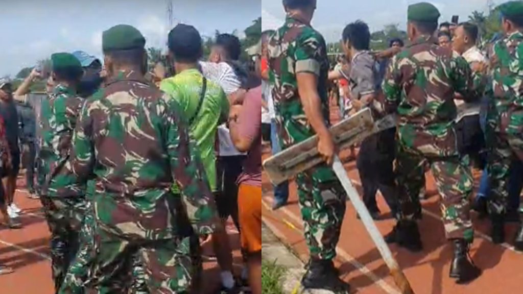 Kericuhan suporter dan aparat di lapangan saat pertandingan Piala Gubernur Sulsel 2025 di Gowa