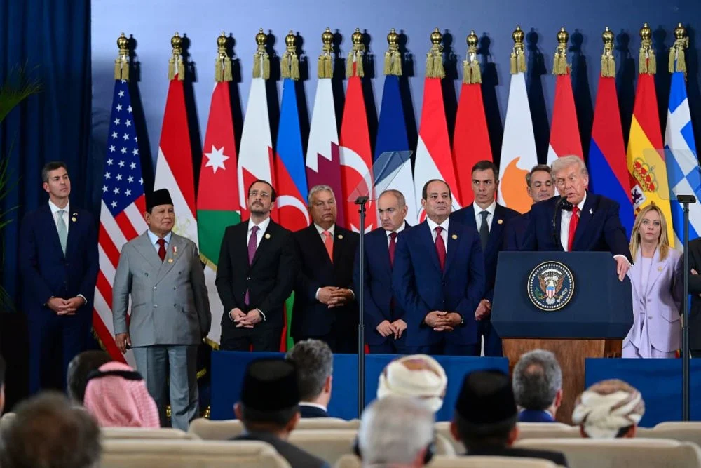 Donald Trump berpidato di depan sejumlah presiden dunia membahas berakhirnya perang Gaza