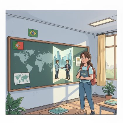 Ilustrasi generasi muda Indonesia mempersiapkan diri untuk peluang kerja di luar negeri melalui penguasaan bahasa asing