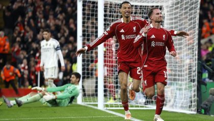 Pemain Liverpool merayakan gol pada laga Liverpool vs Real Madrid.